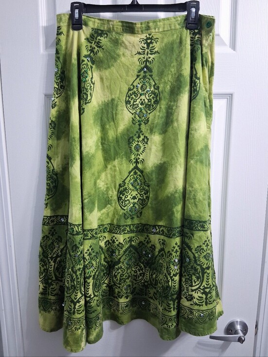 acms Dresses & Skirts - ACMS Circle Skirt Green Cotton Boho Sequins India